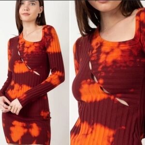 Cotton Citizen Medium Capri Cut Out Tie Dye Ribbed Red Dress ASO Brittany Snow